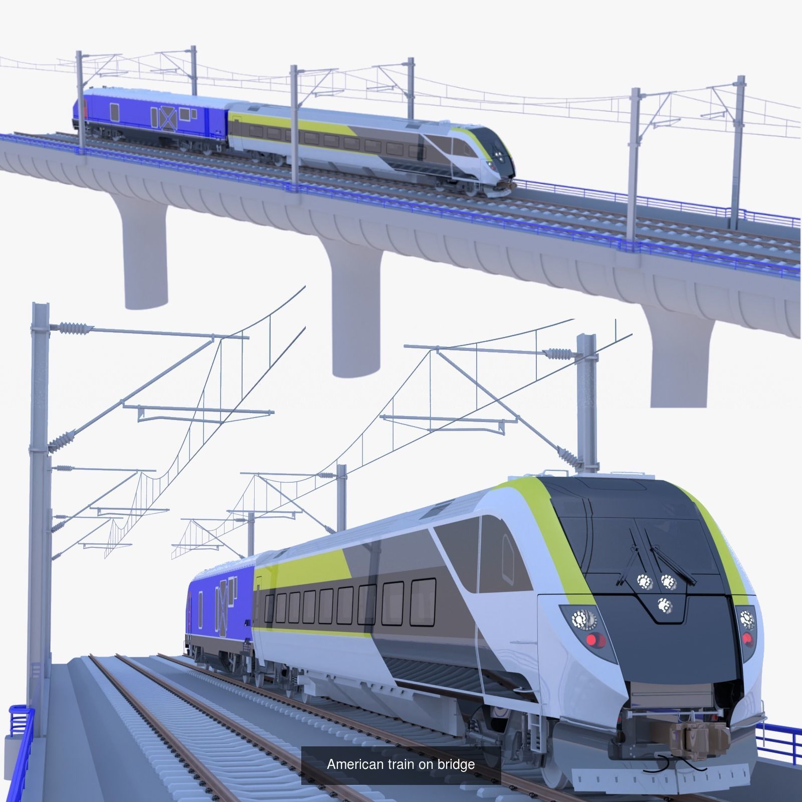 Bridge and station with american train 3D Model Collection_7
