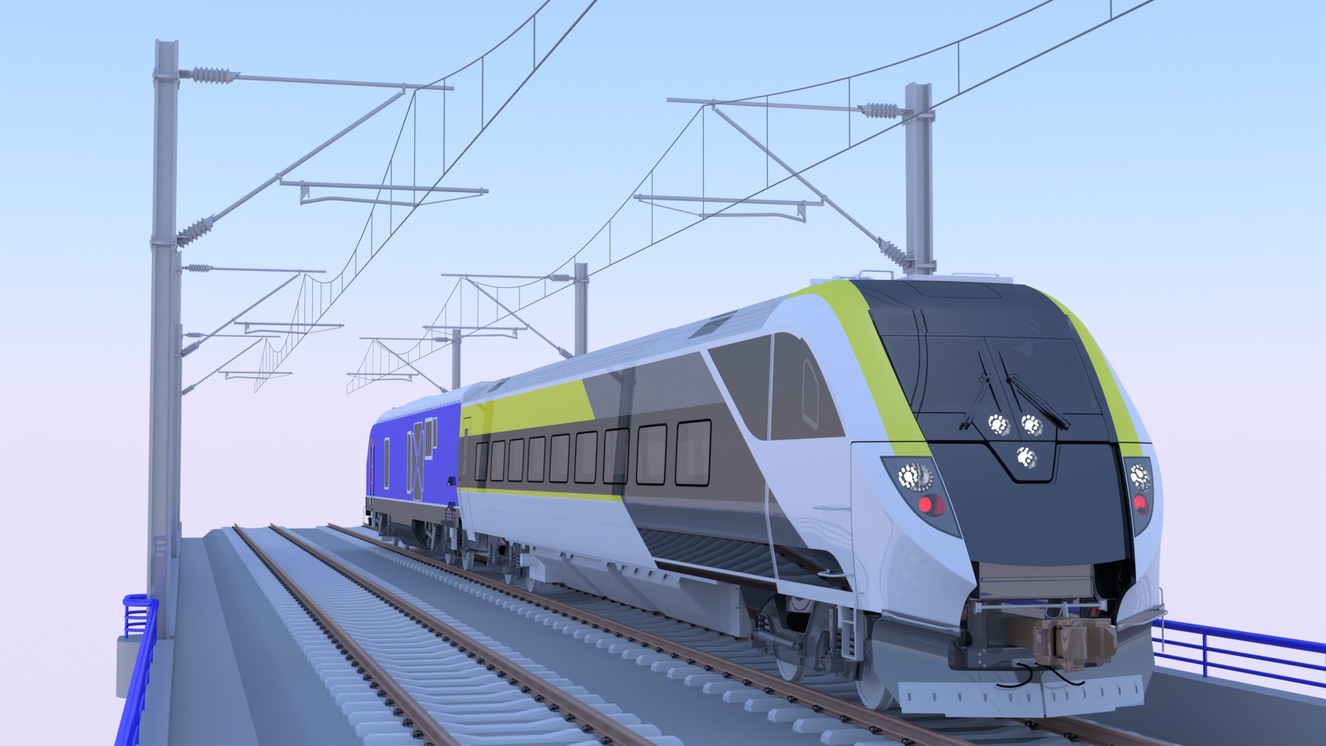 Bridge and station with american train 3D Model Collection_8