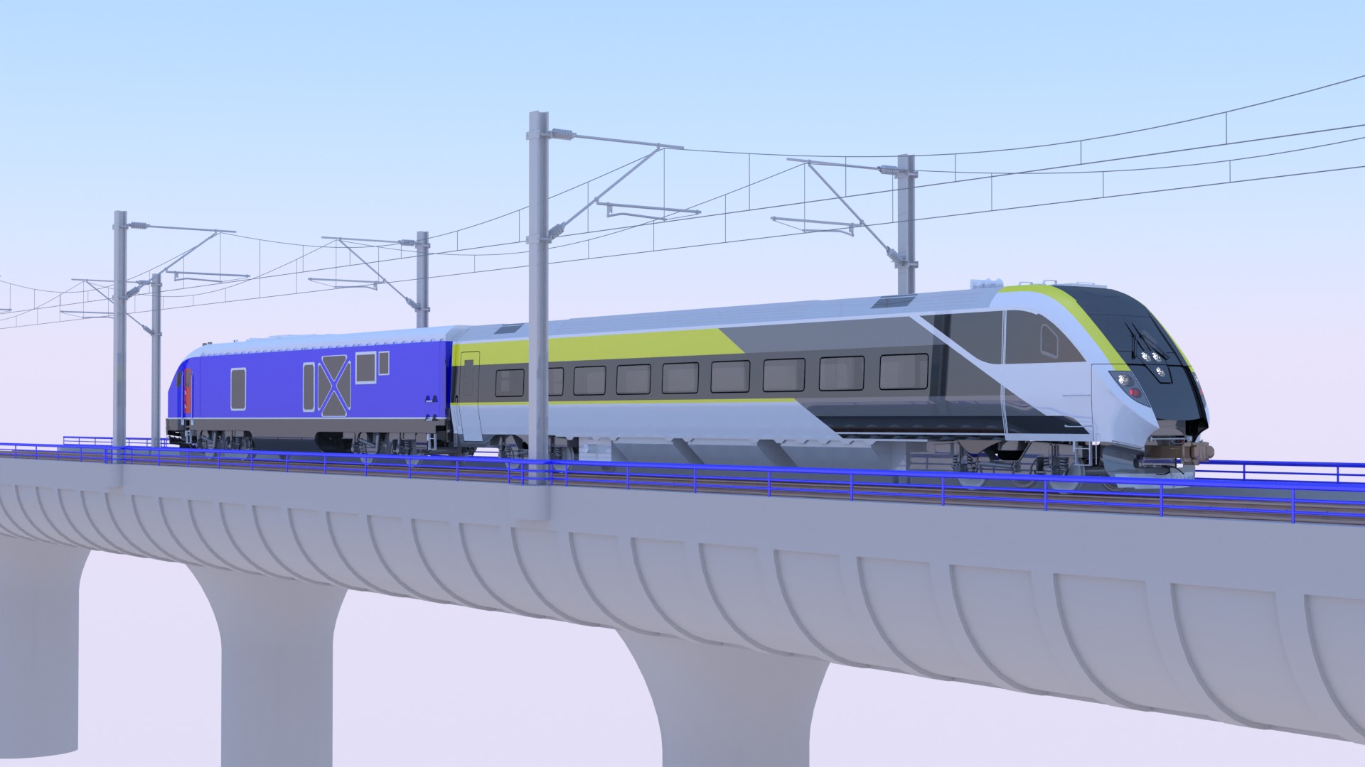 Bridge and station with american train 3D Model Collection_11