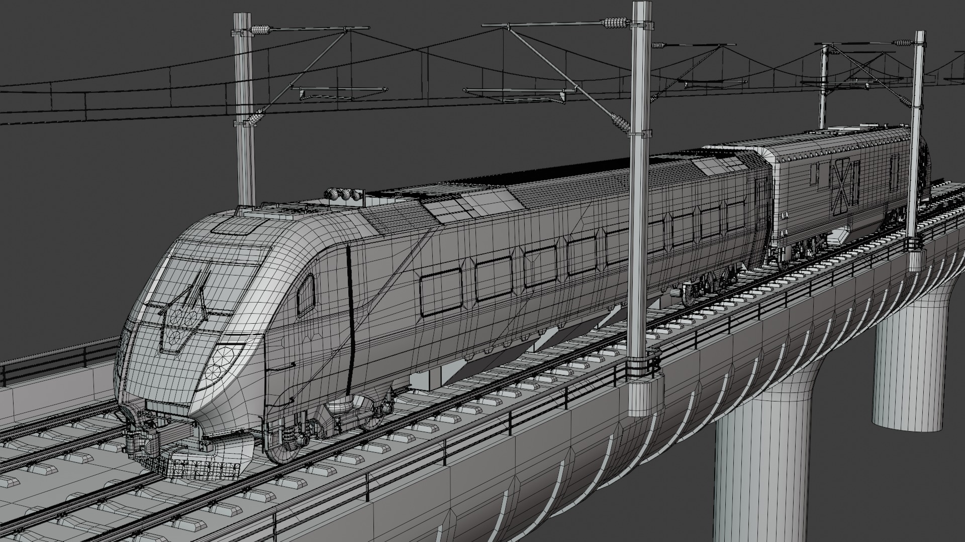Bridge and station with american train 3D Model Collection_9