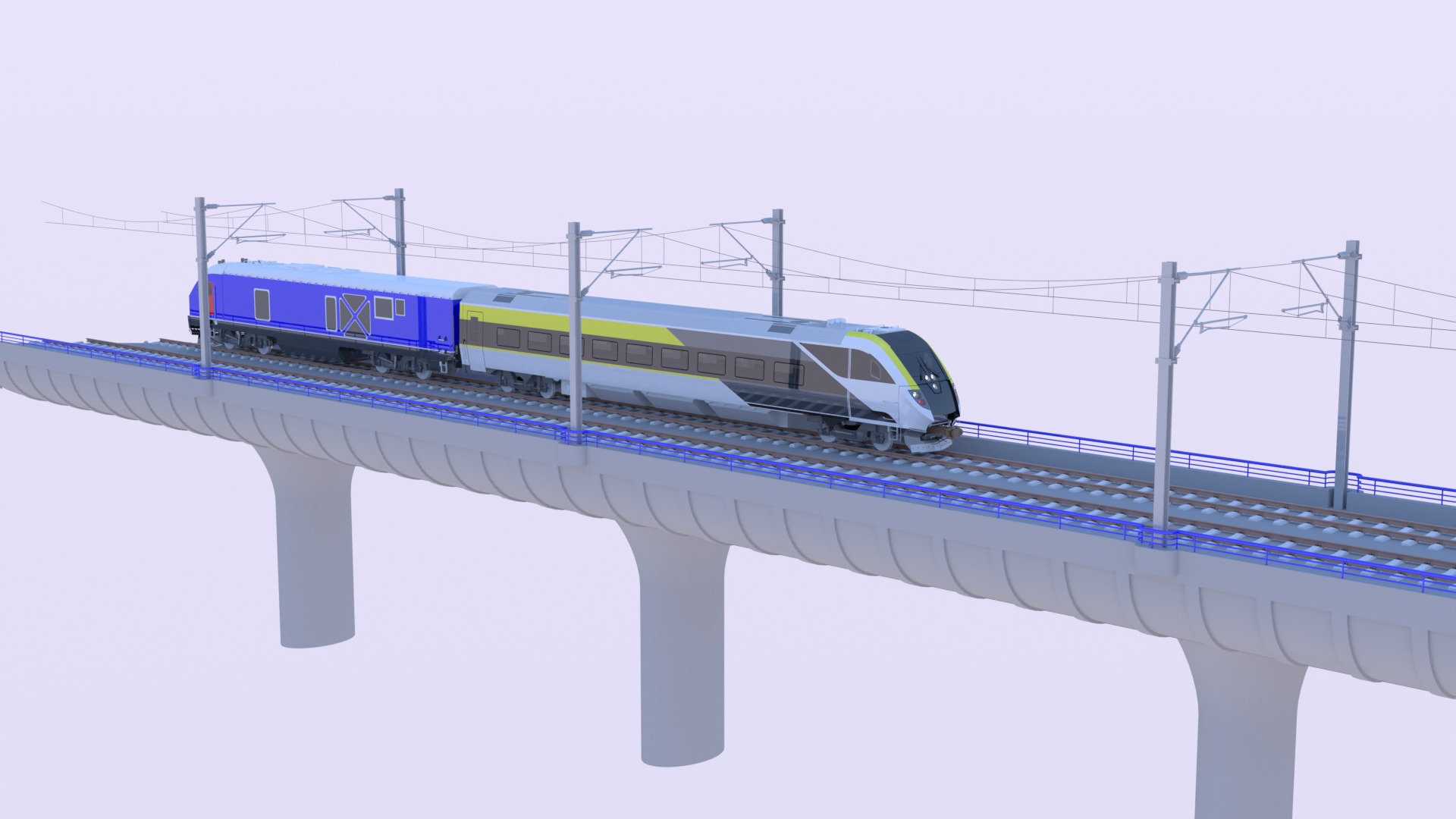 Bridge and station with american train 3D Model Collection_13