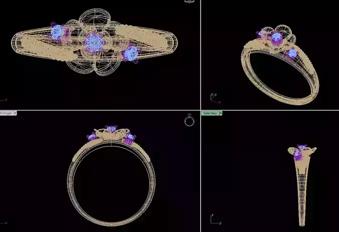 Floral Design Engagement Ring with Gem Accents - 3D Model