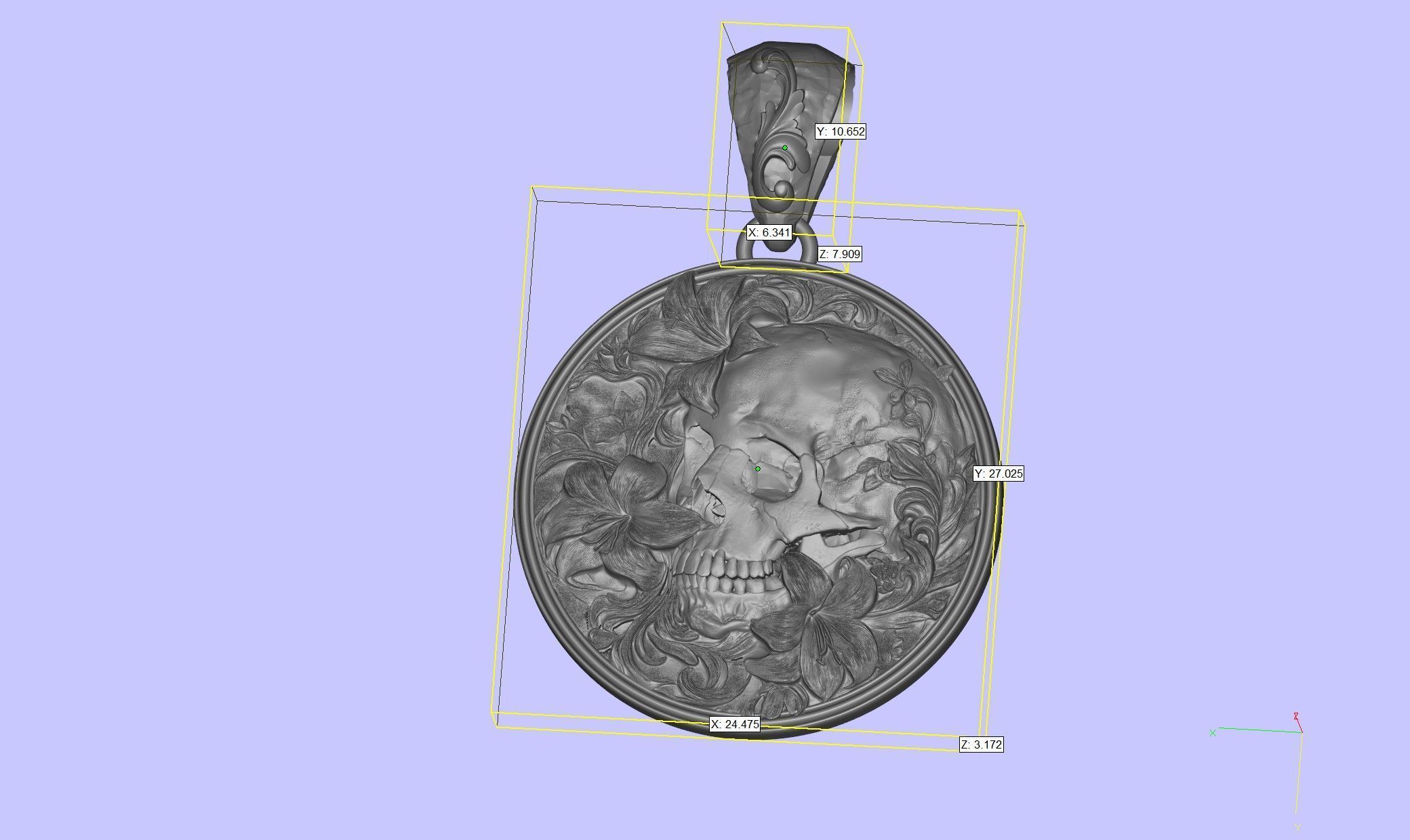 skull in flowers bass relief 3D print model_1