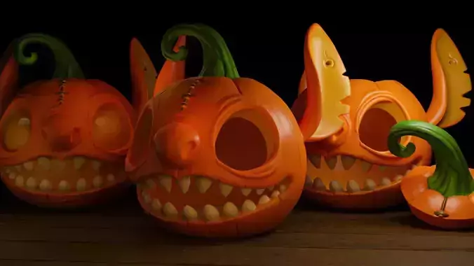 Stitch Carved Pumpkin and Candy Bowl 3D print model