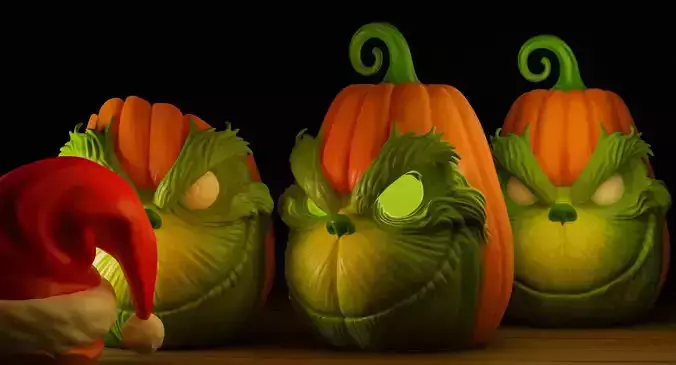 The Grinch Pumpkin Set 3D print model