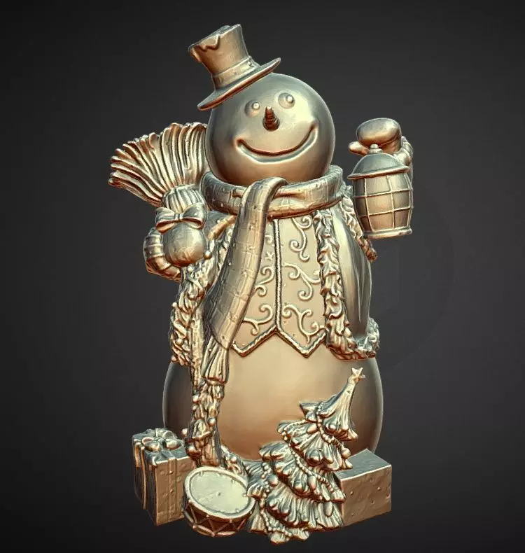 winter time christmas snowman statue 3D print model_0