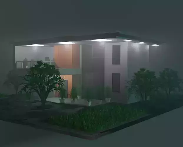 house in fog 