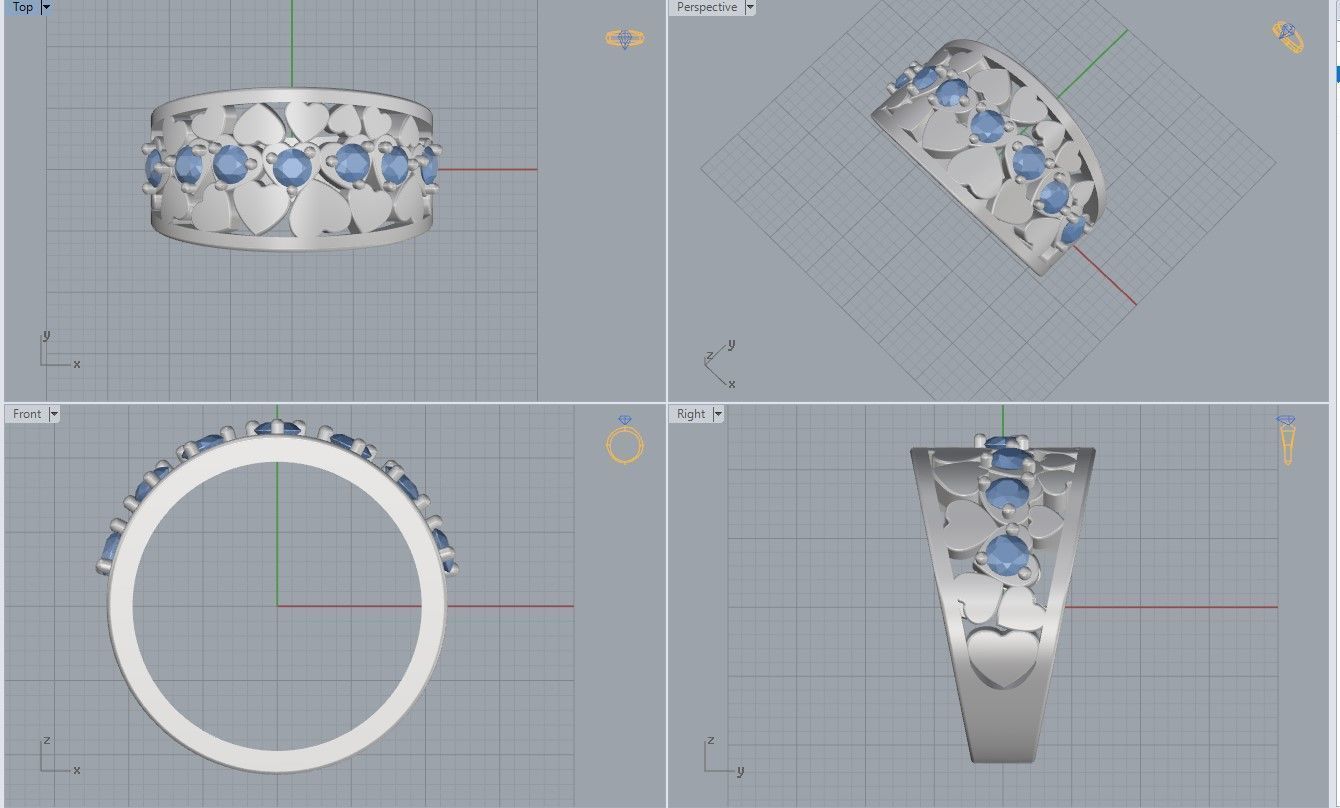 Ring with Hearts 3D print model_5