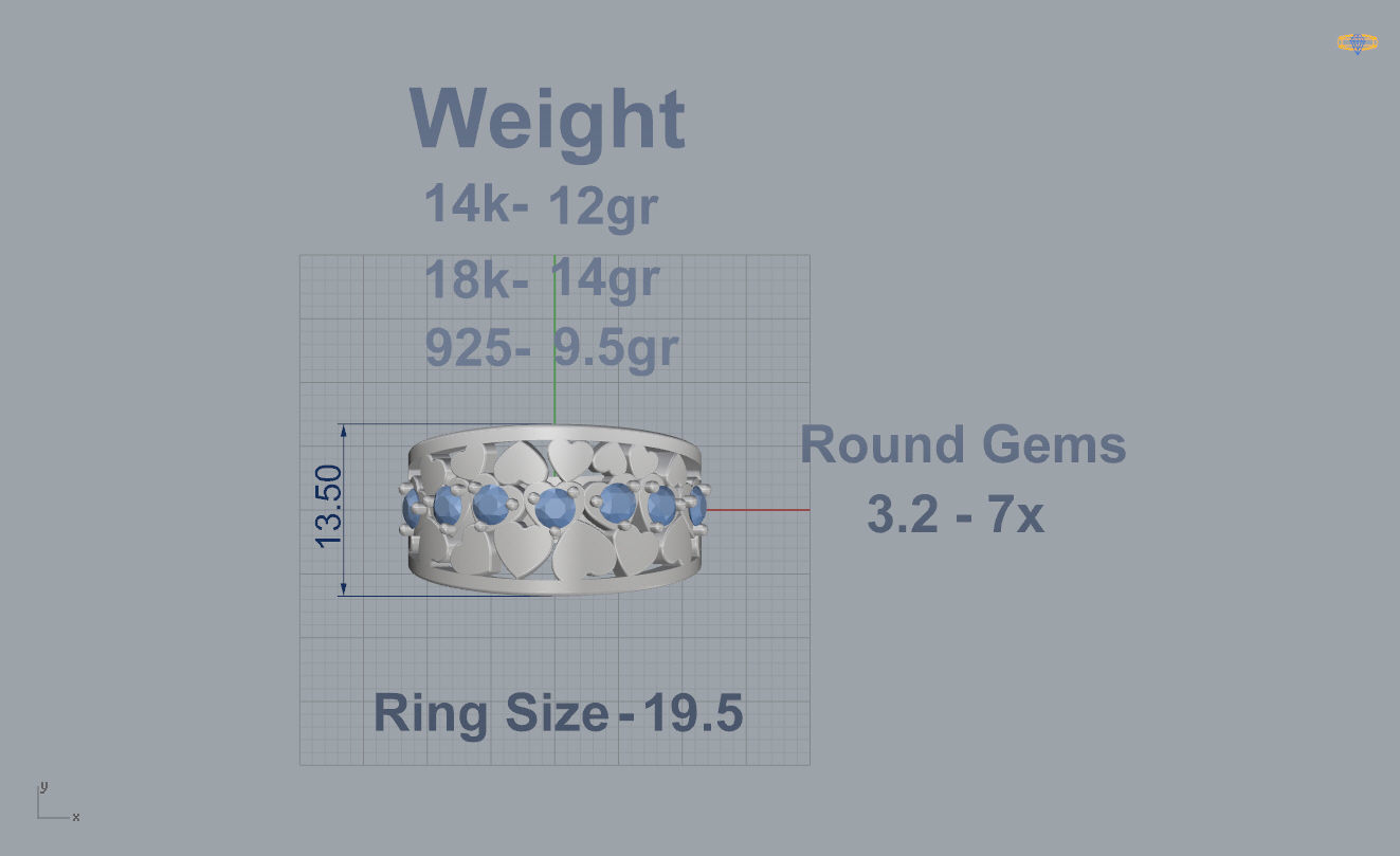 Ring with Hearts 3D print model_3
