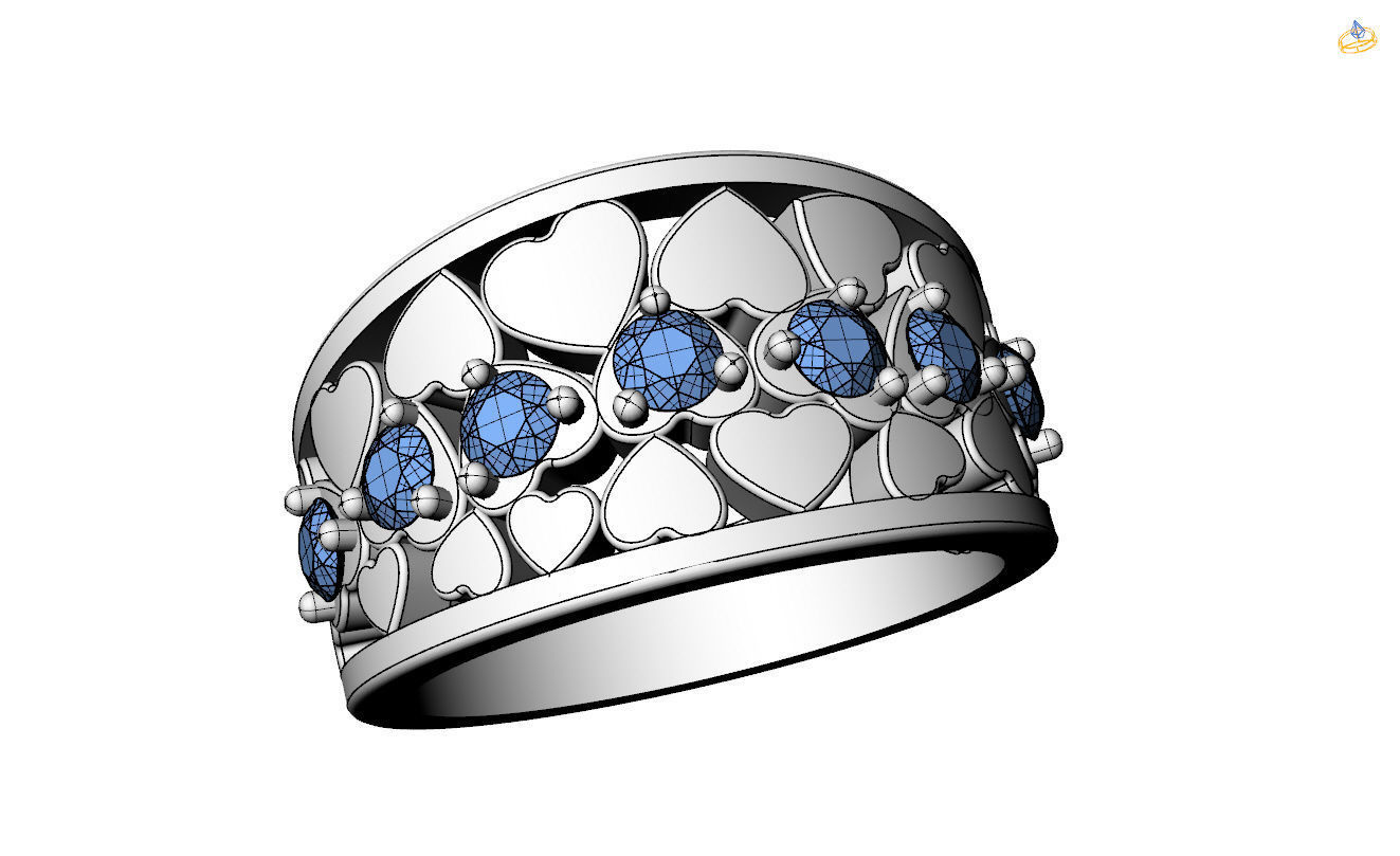 Ring with Hearts 3D print model_13