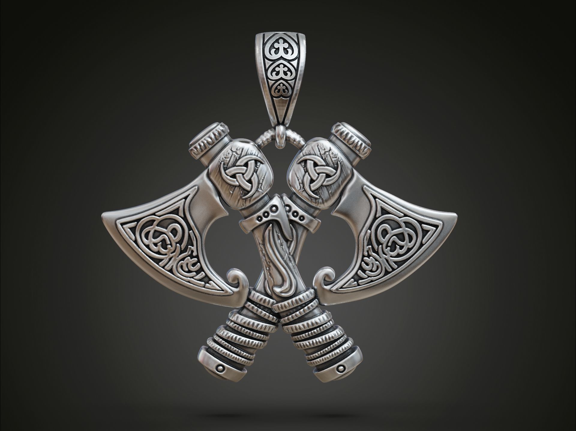 Viking Axes Pendant with Celtic Pattern 3D print model_1