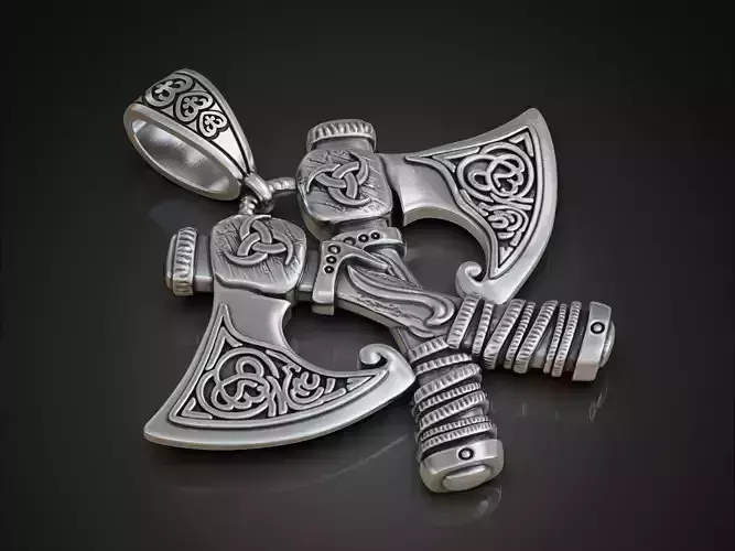 Viking Axes Pendant with Celtic Pattern 3D print model