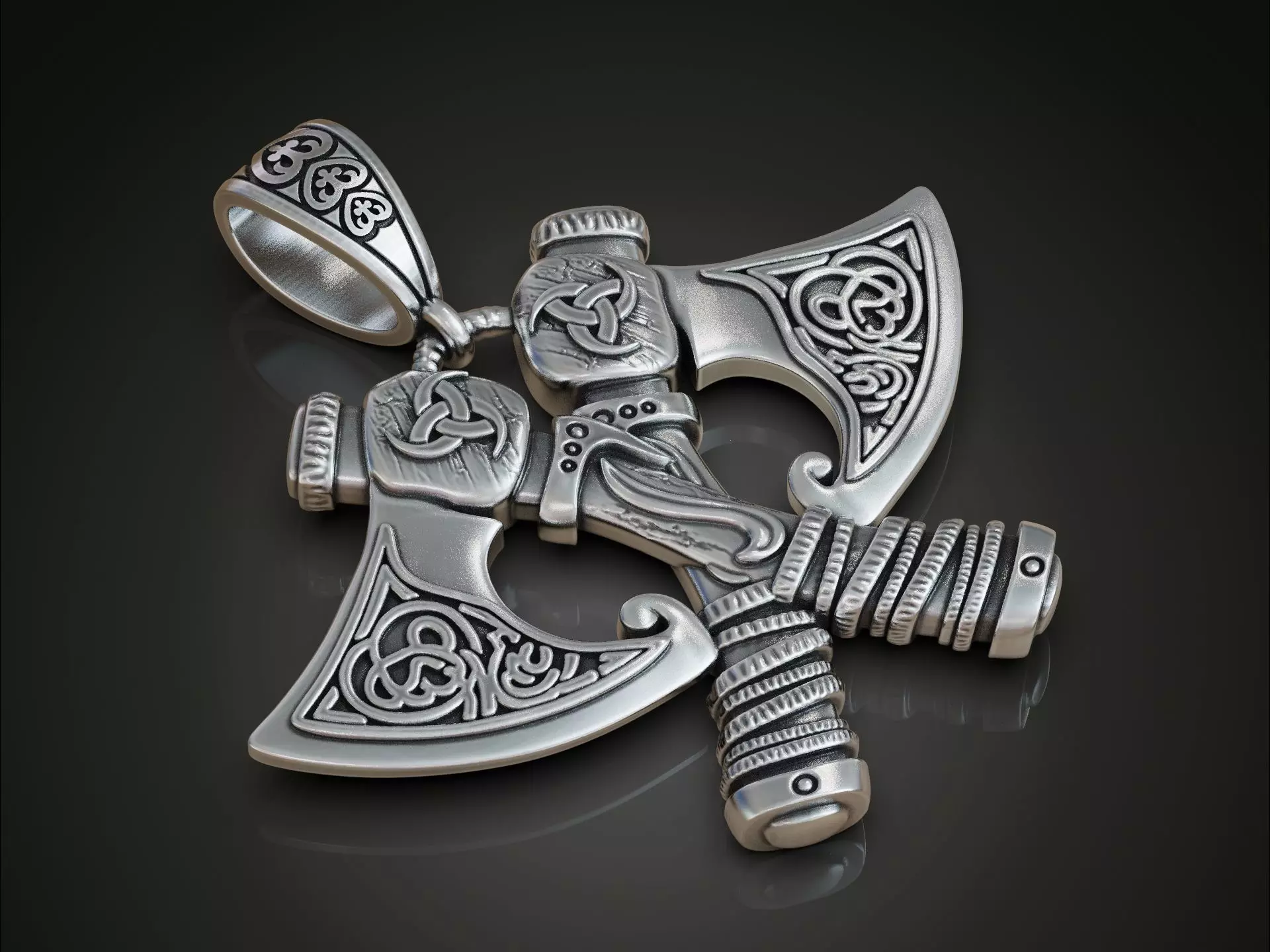Viking Axes Pendant with Celtic Pattern 3D print model_0