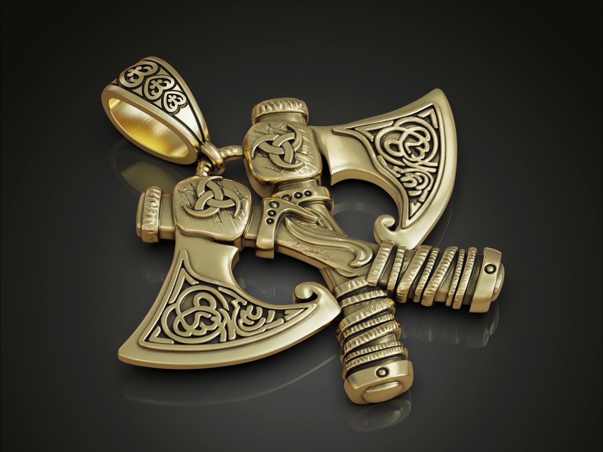Viking Axes Pendant with Celtic Pattern 3D print model_2