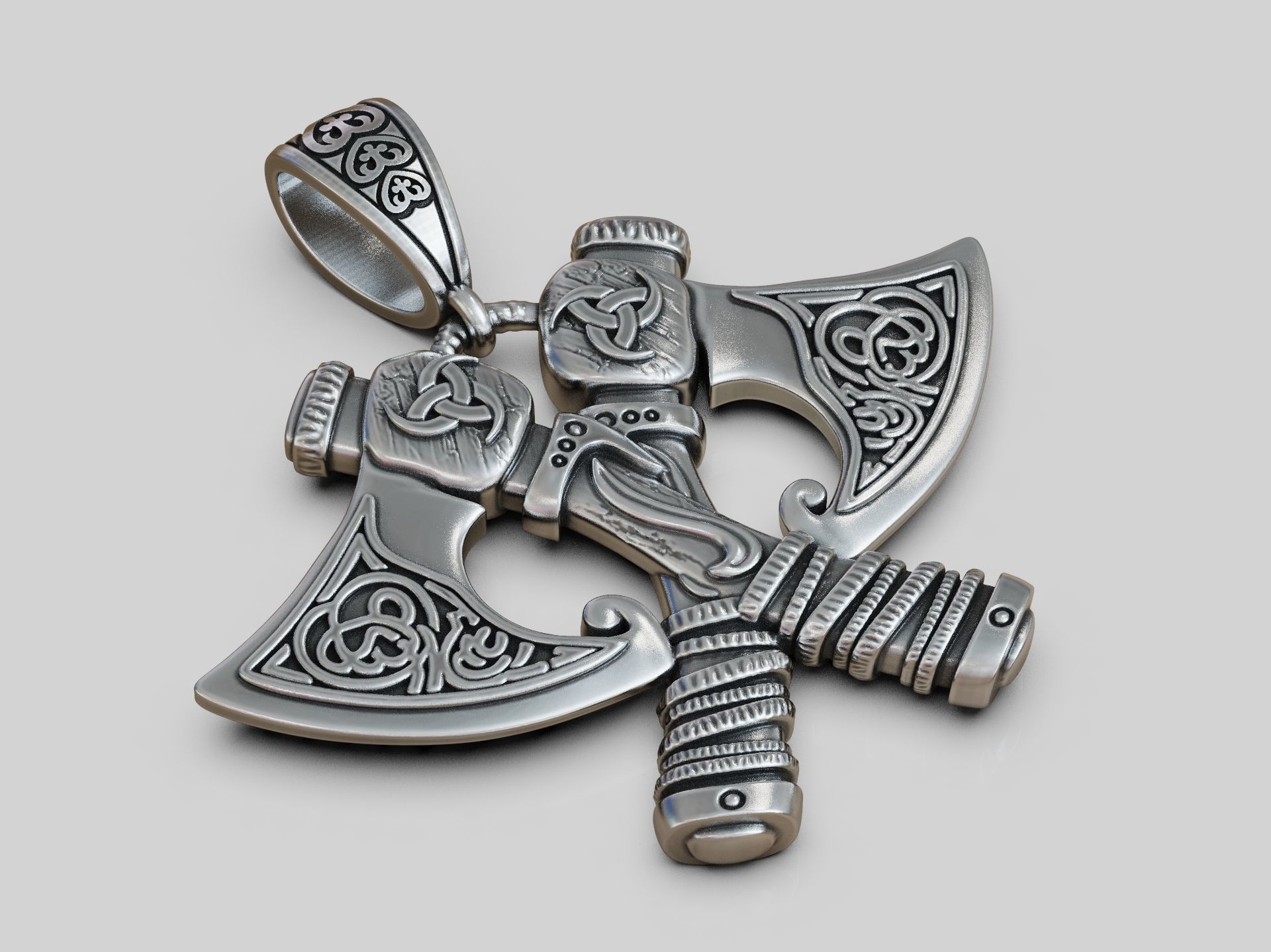 Viking Axes Pendant with Celtic Pattern 3D print model_4
