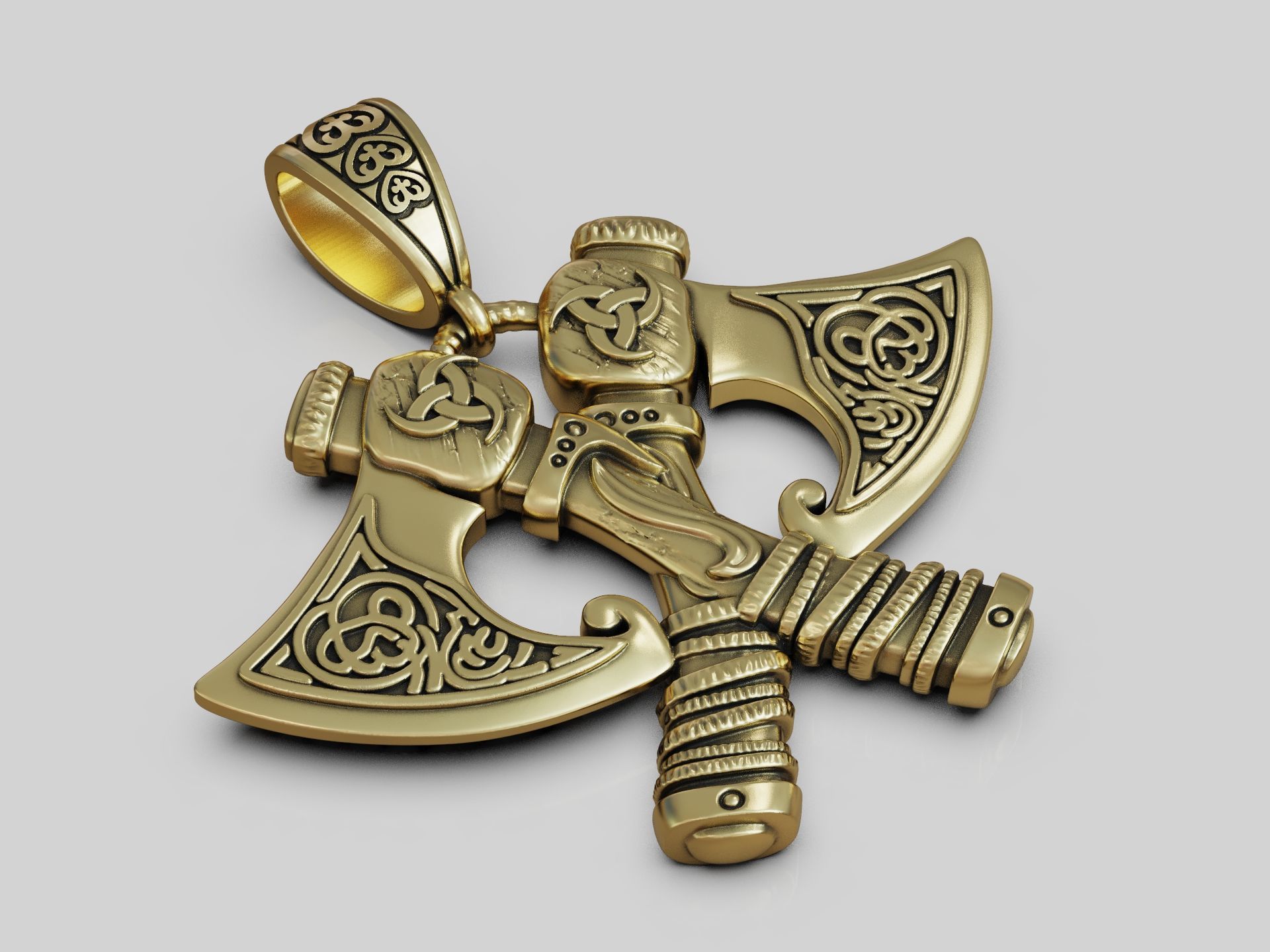 Viking Axes Pendant with Celtic Pattern 3D print model_5