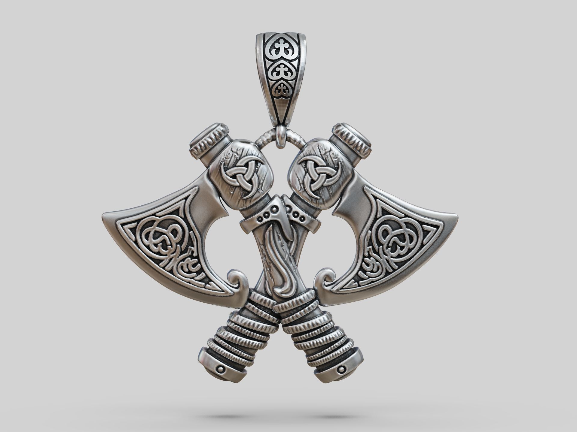 Viking Axes Pendant with Celtic Pattern 3D print model_3