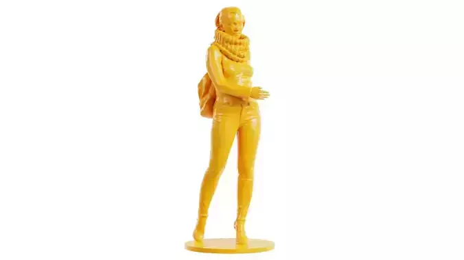 Casual Woman in Jeans Heels Top Backpack and Scarf Walking 3D print model