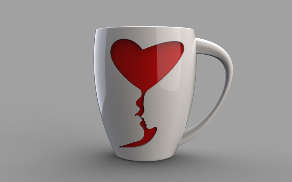 Mug with a prominent design and symbol of love 3D model_1