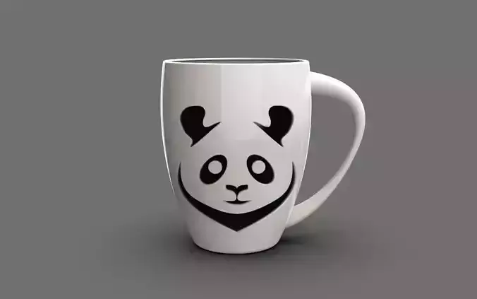 Mug with a prominent panda design and symbol 3D model