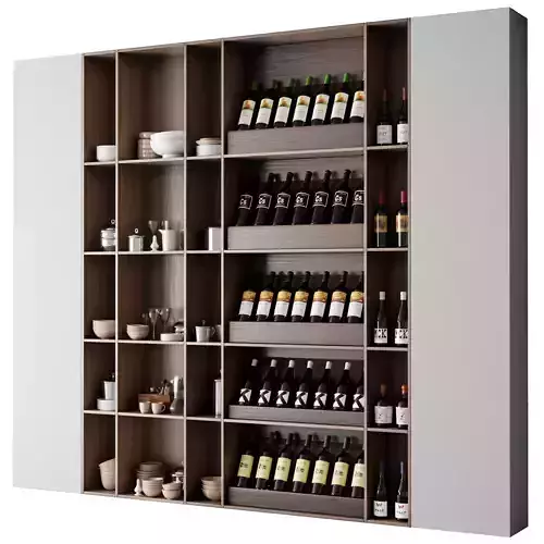 Wine cabinet with dishes and glasses - wooden Rack 26