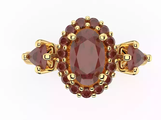 Oval Trillion Cut Tri Stone Cluster Ring