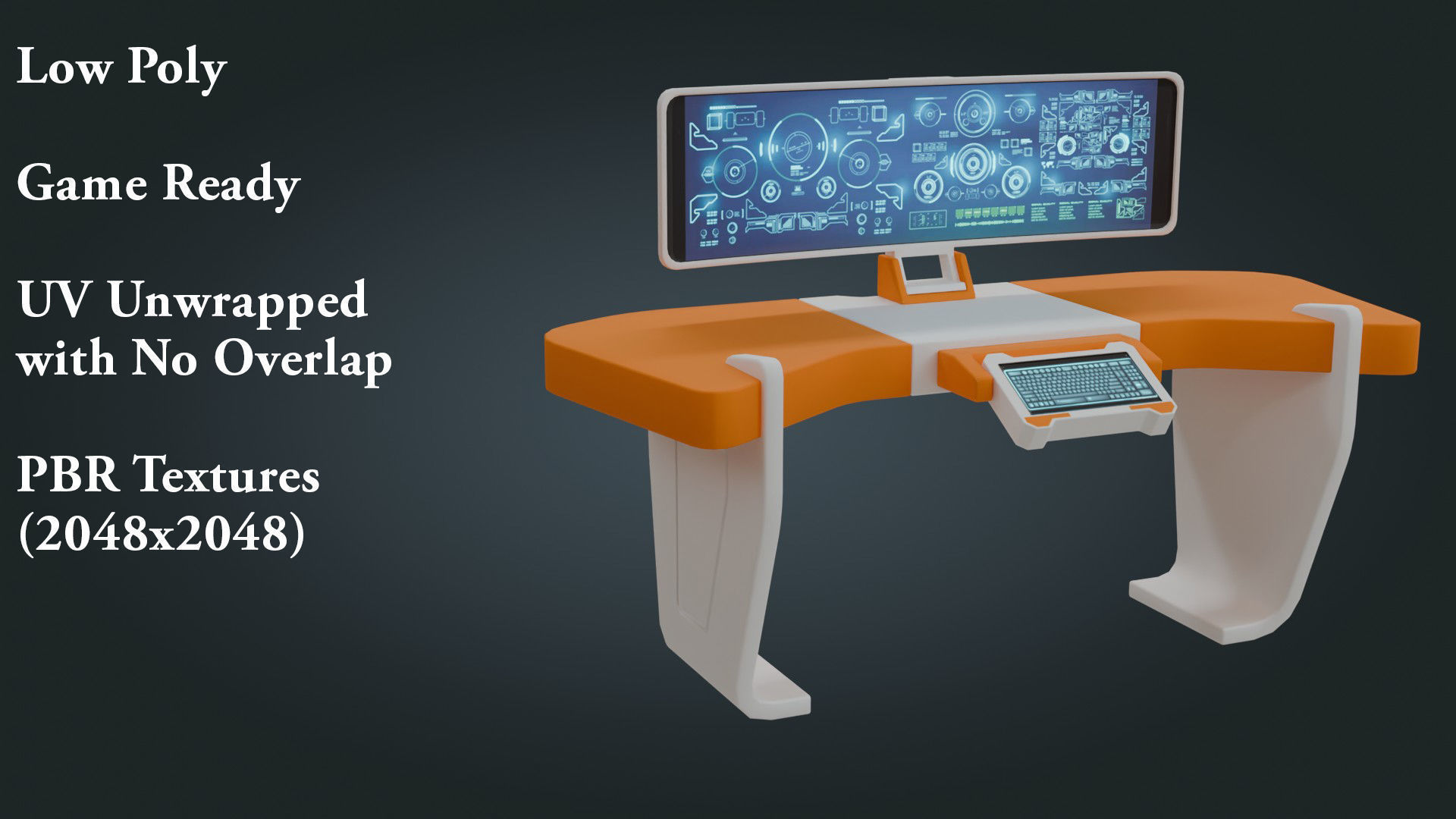 Sci fi Workspace - Game Ready - PBR Low-poly 3D model_1