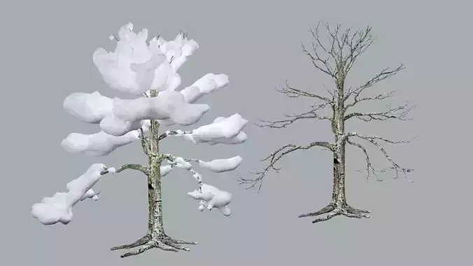 Winter Dead Tree With Snow 3D Model Low-poly 3D model
