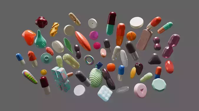 Vitamin Pills Pack 100 Different Types 3D model 