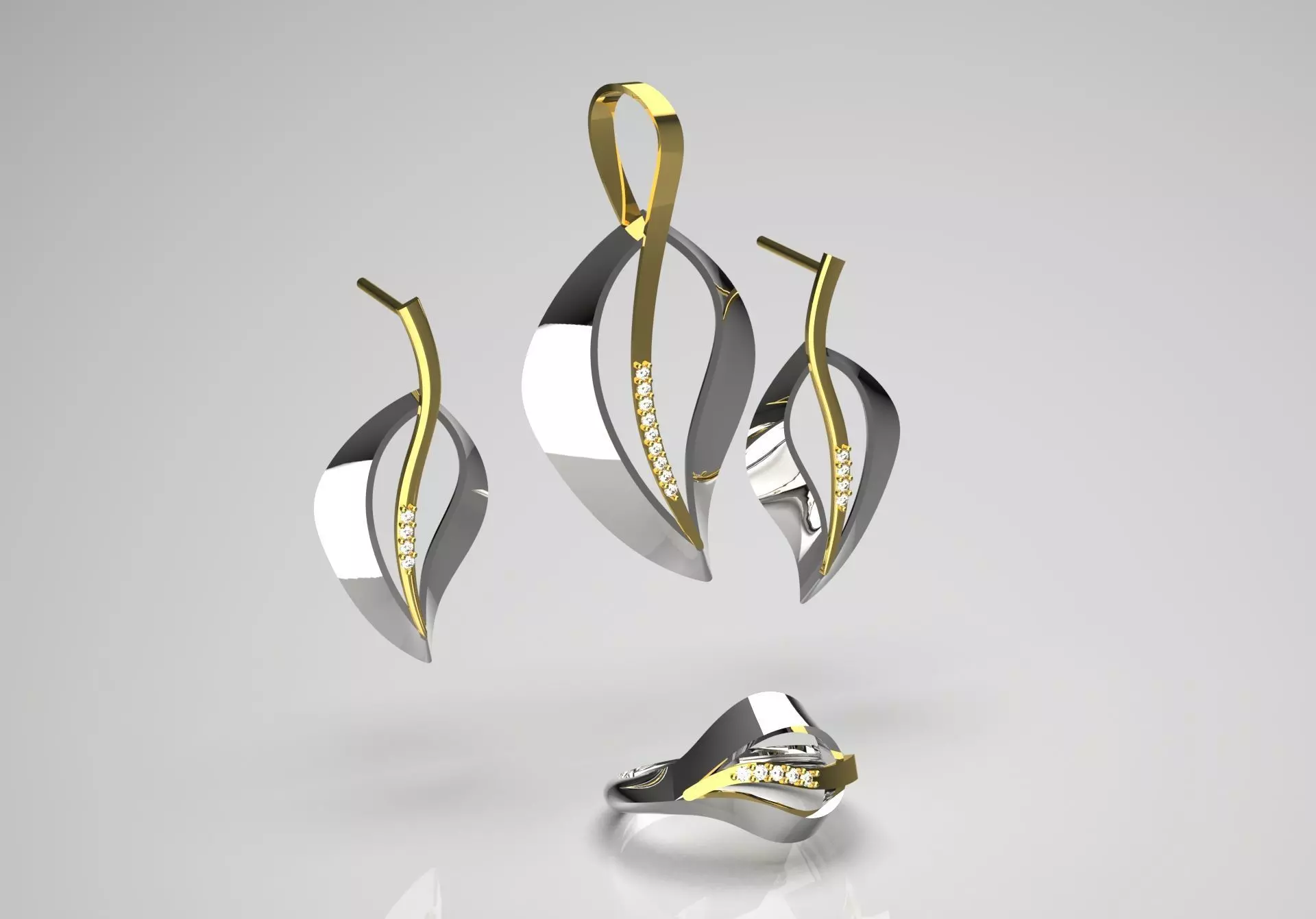 leaf jewelry set js0011 3D print model_0