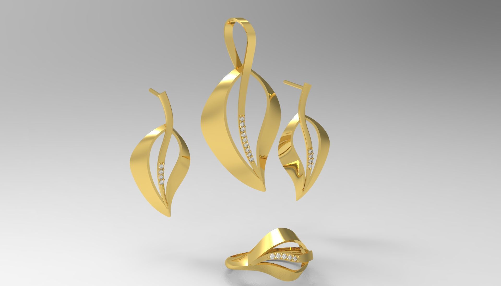 leaf jewelry set js0011 3D print model_16