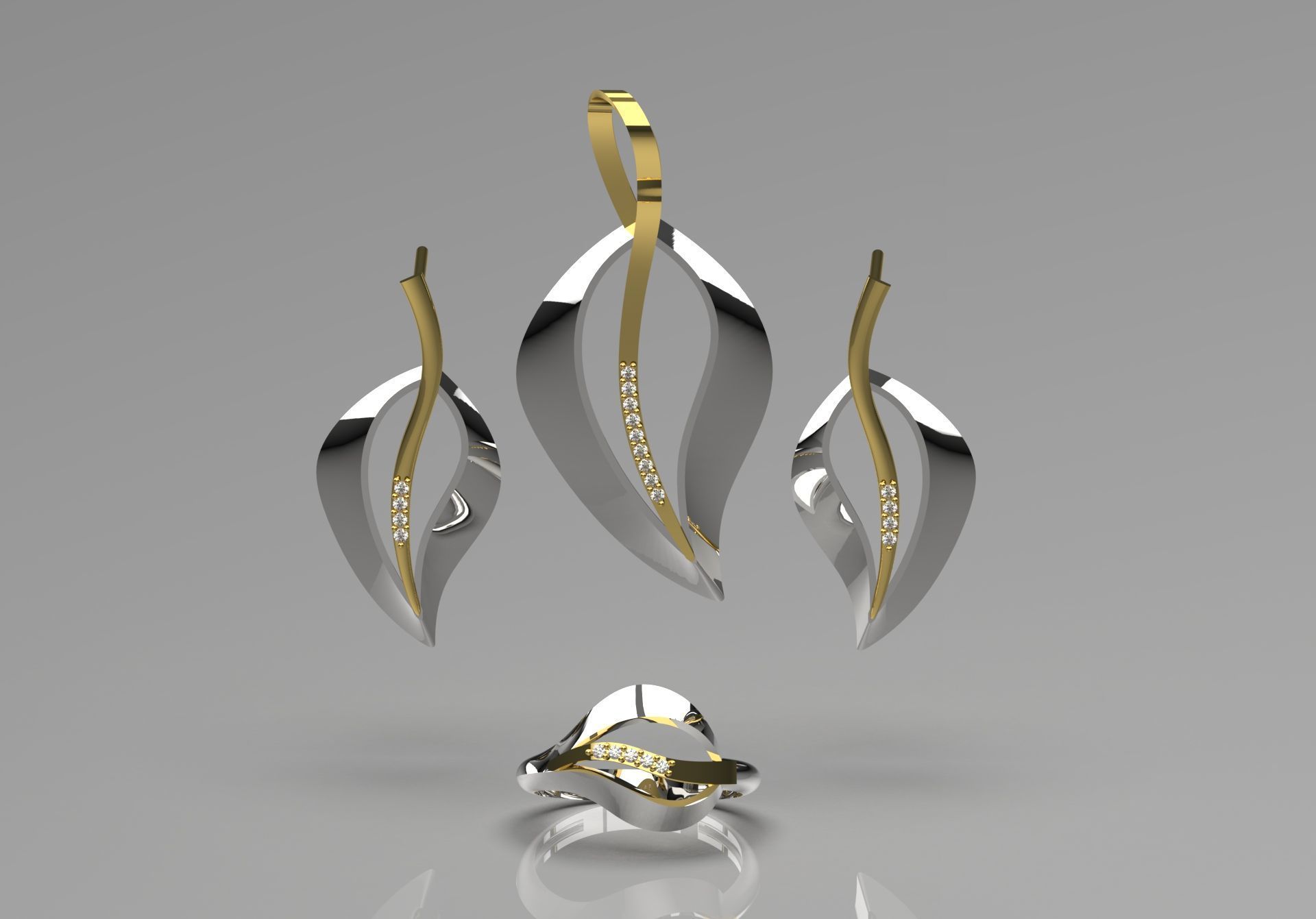 leaf jewelry set js0011 3D print model_1