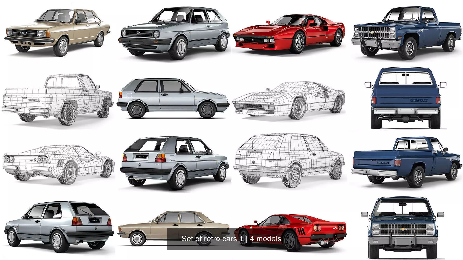 Set of retro cars 1 3D Model Collection_1