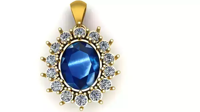 BLUE SAPPHIRE OVAL SHAPE PENDANT 3D PRINTABLE MODEL