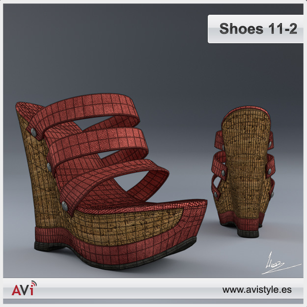 Shoe 11-2 wedges Low-poly 3D model_1