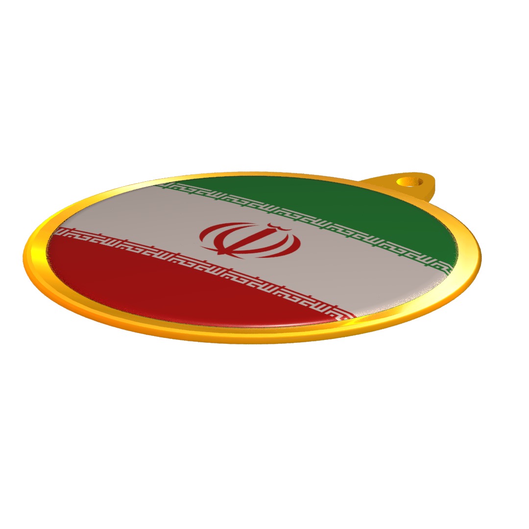 Iran Flag Golden Medal Badge 3D model_10