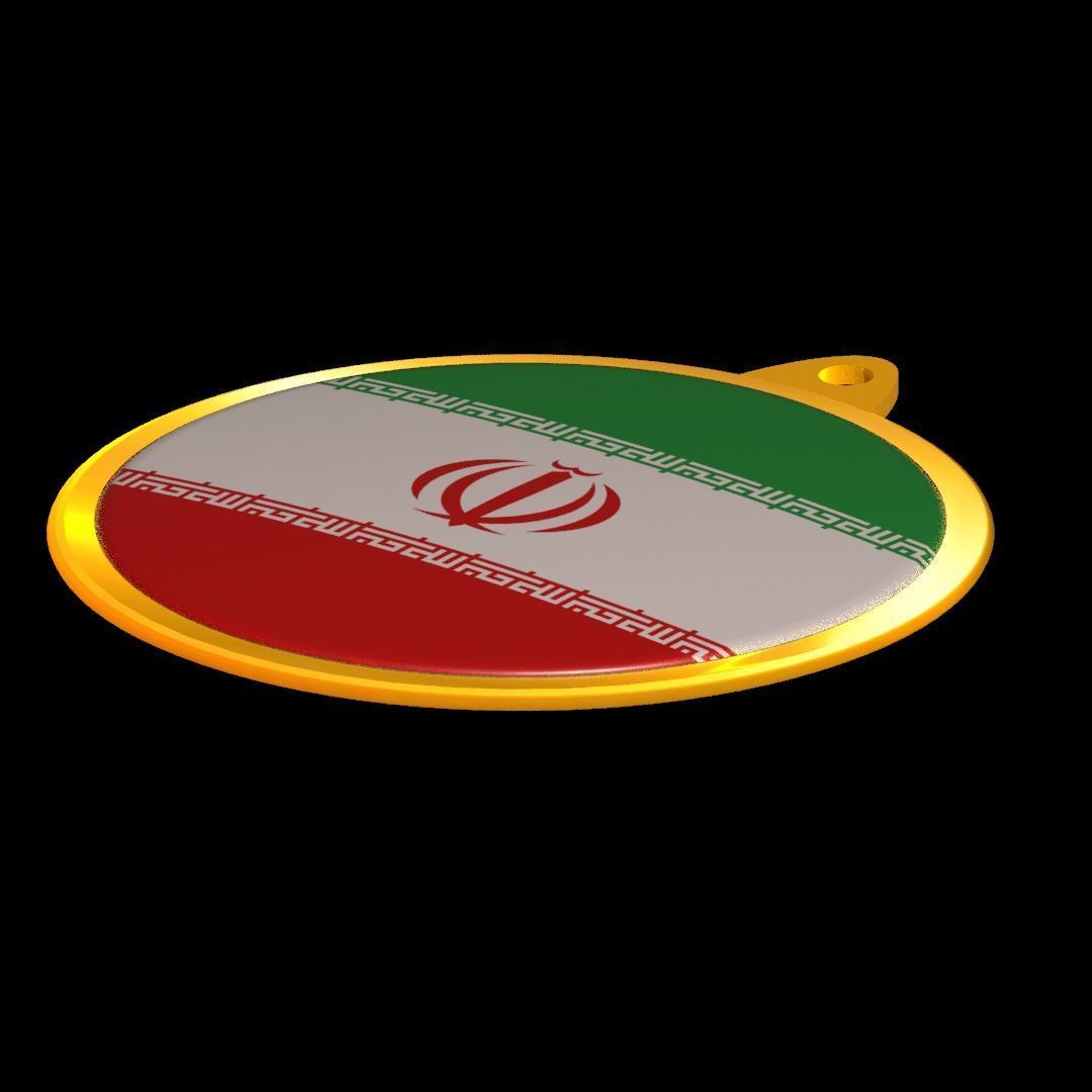 Iran Flag Golden Medal Badge 3D model_24