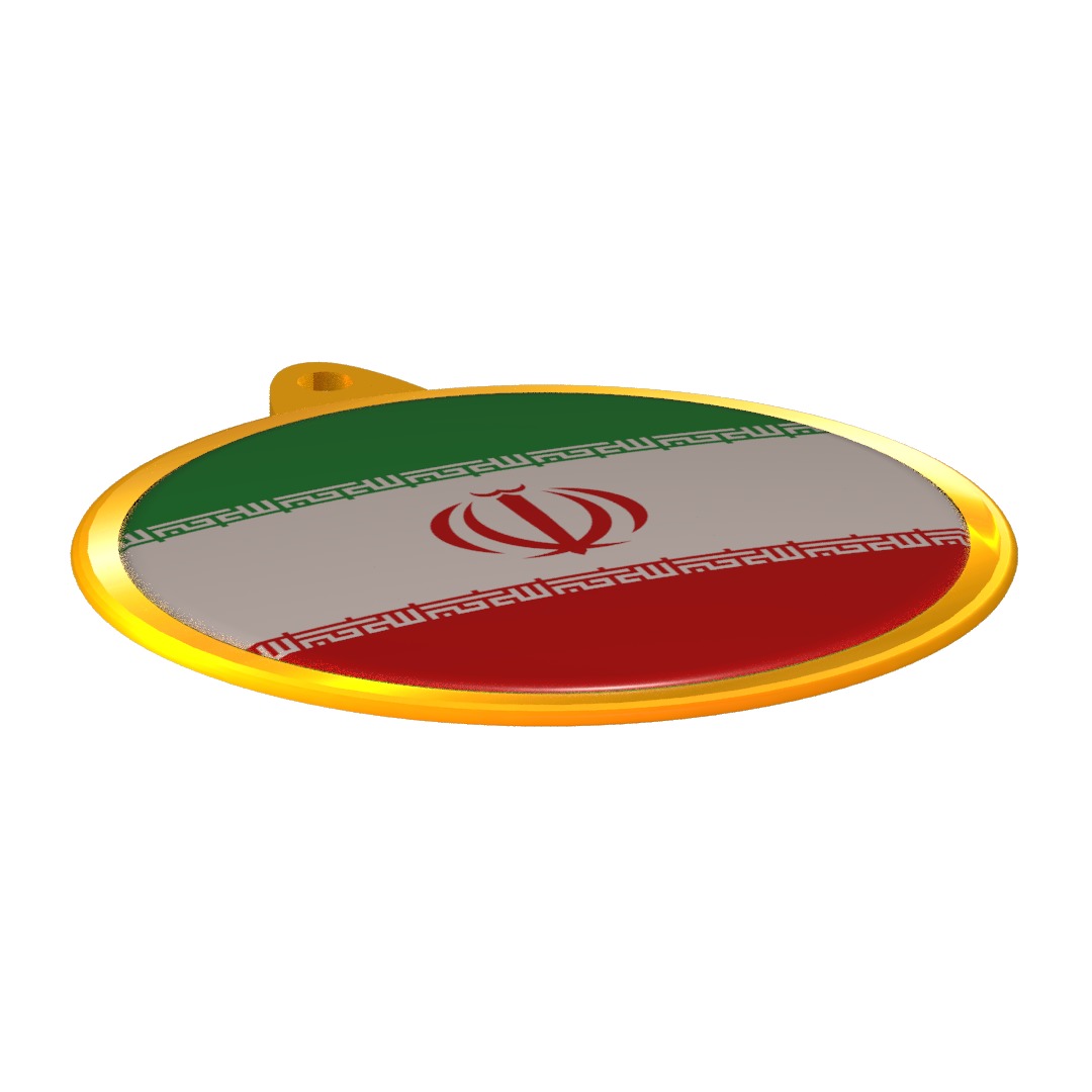 Iran Flag Golden Medal Badge 3D model_12
