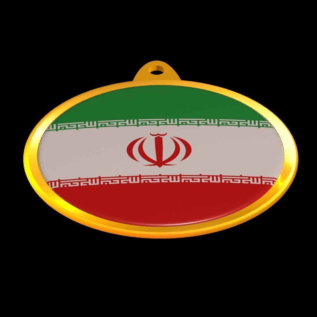 Iran Flag Golden Medal Badge 3D model_19