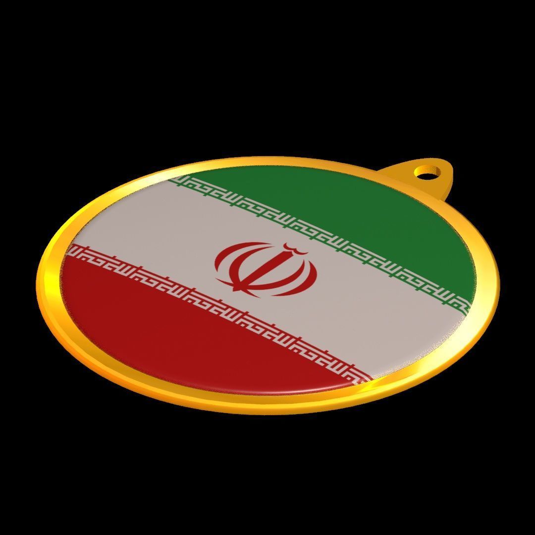 Iran Flag Golden Medal Badge 3D model_22