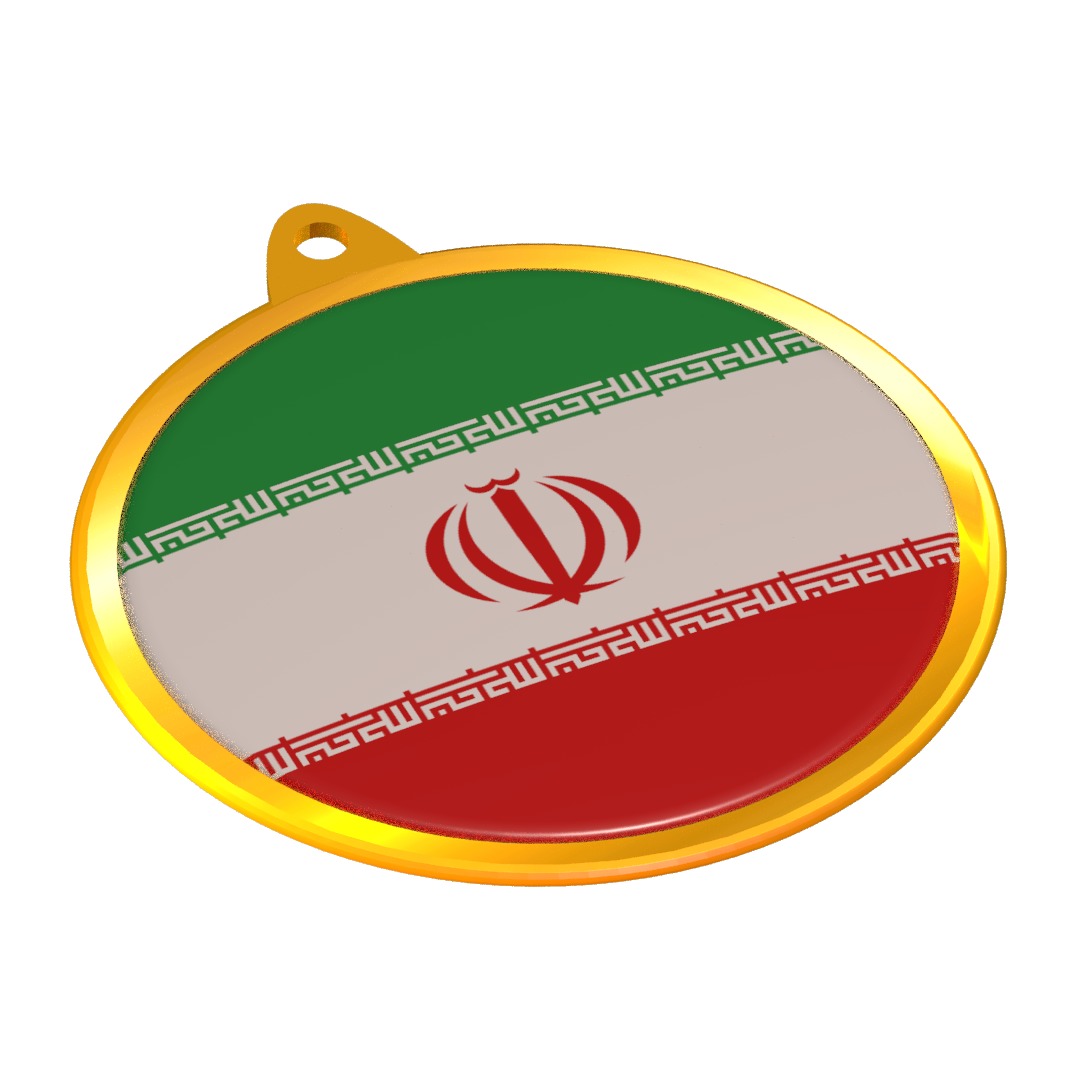 Iran Flag Golden Medal Badge 3D model_6
