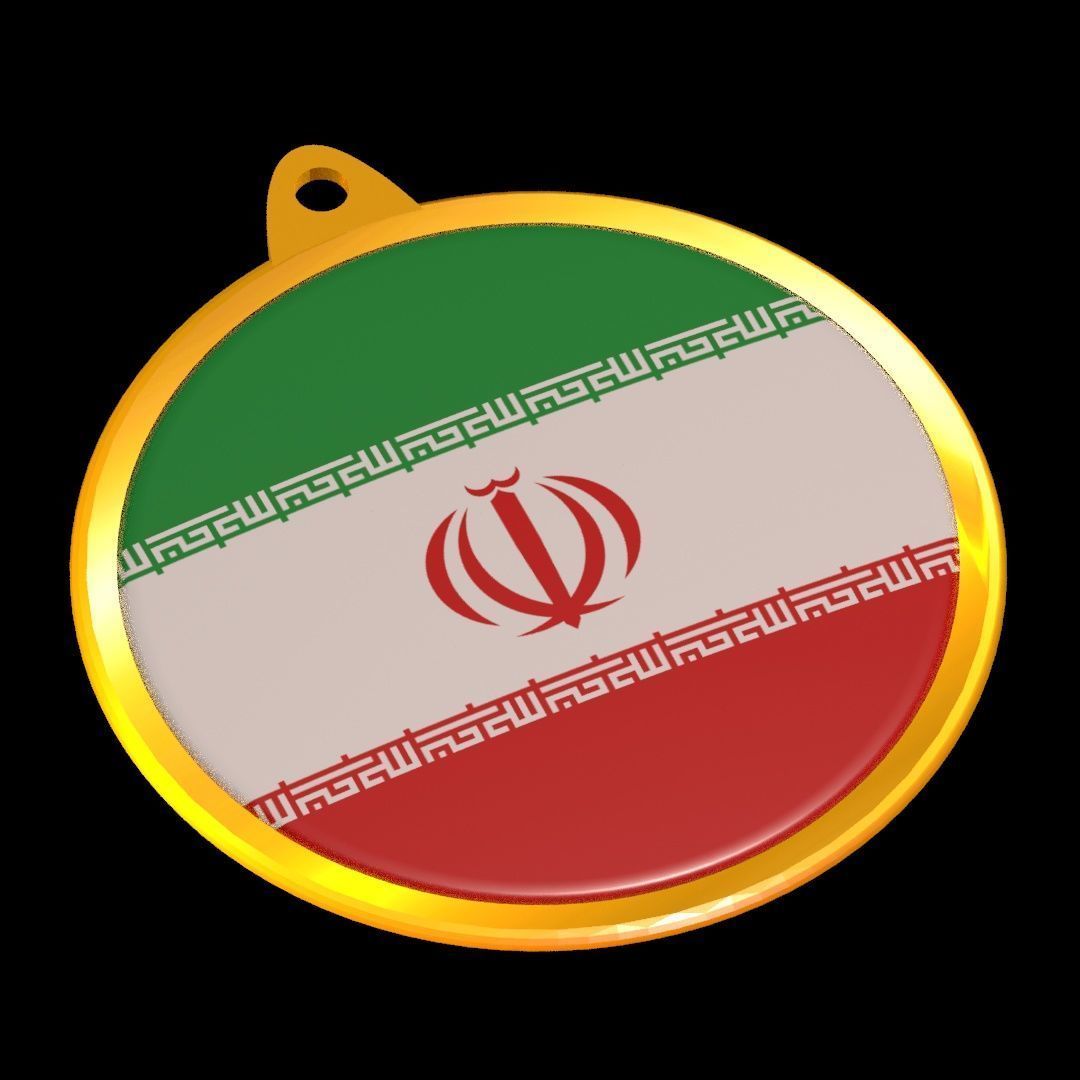 Iran Flag Golden Medal Badge 3D model_13