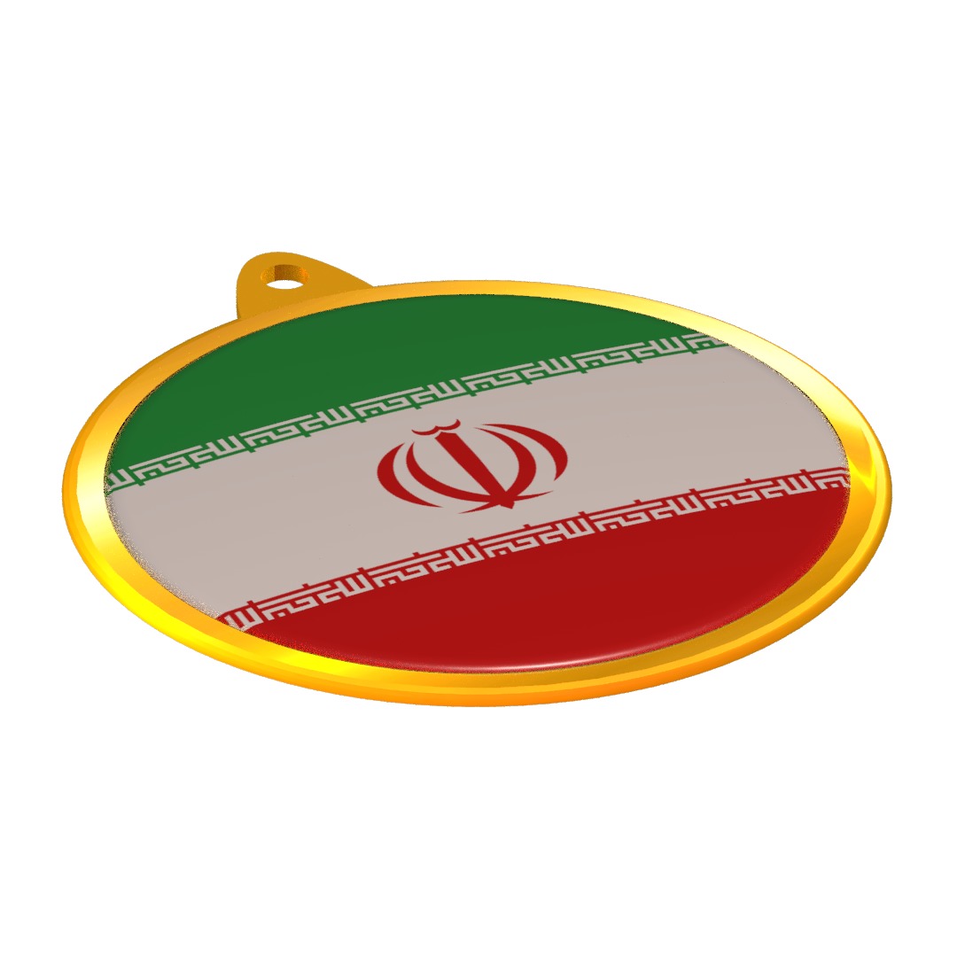 Iran Flag Golden Medal Badge 3D model_11