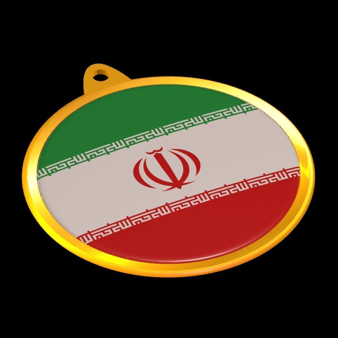 Iran Flag Golden Medal Badge 3D model_16