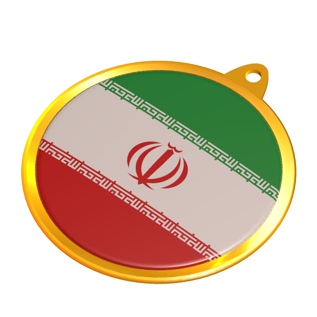 Iran Flag Golden Medal Badge 3D model_1