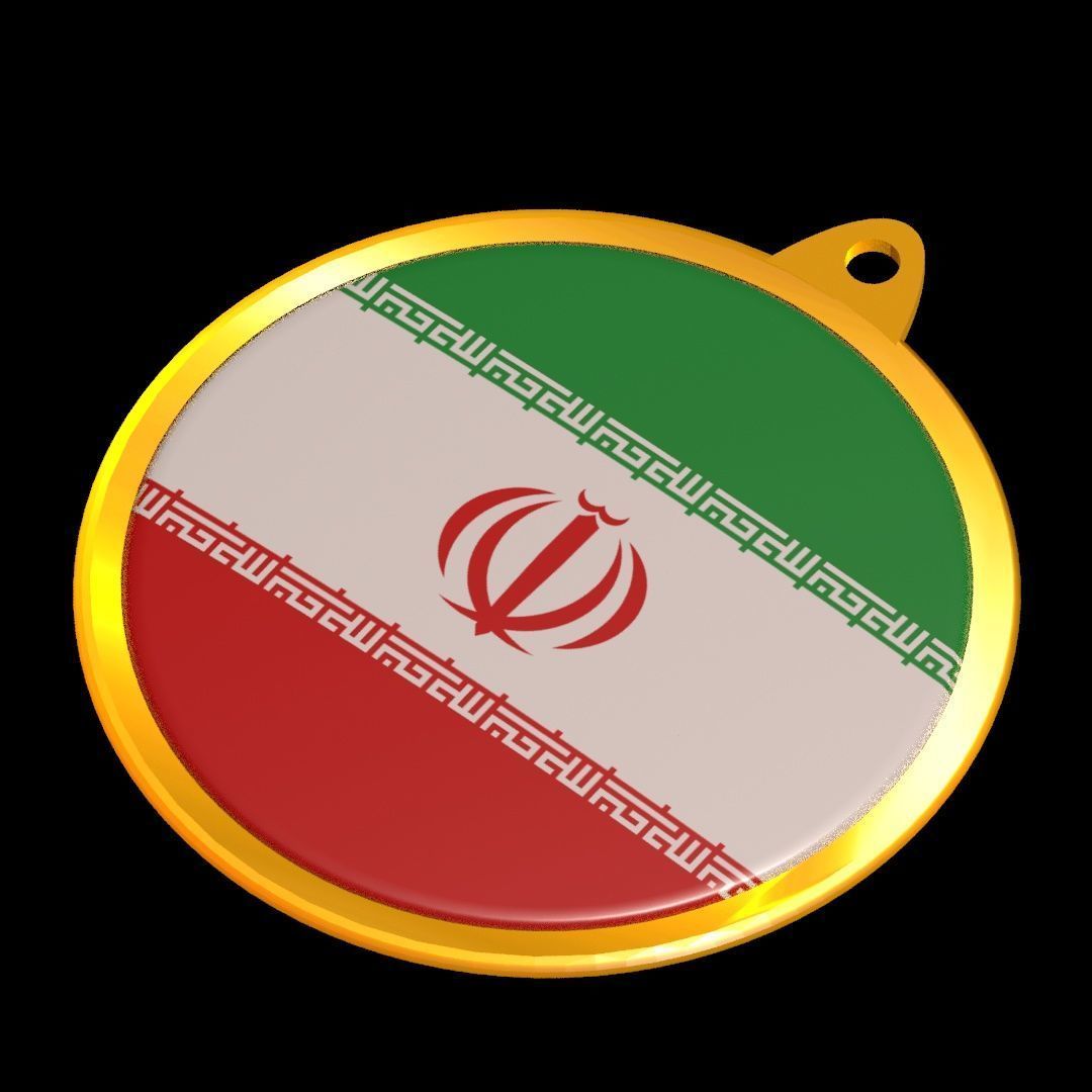 Iran Flag Golden Medal Badge 3D model_25