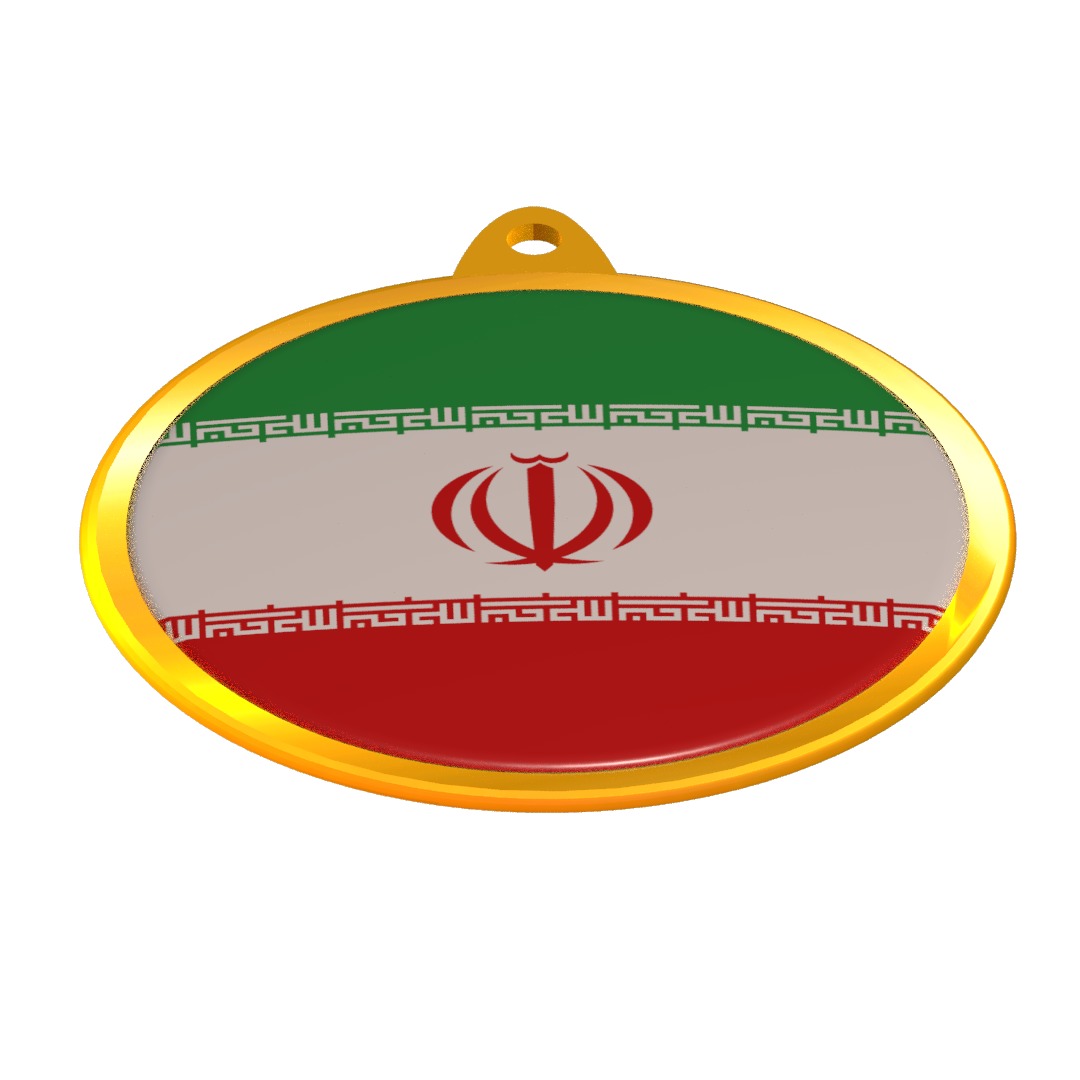 Iran Flag Golden Medal Badge 3D model_4