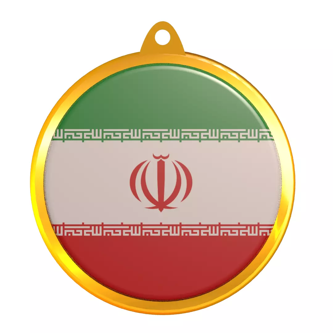 Iran Flag Golden Medal Badge 3D model_0