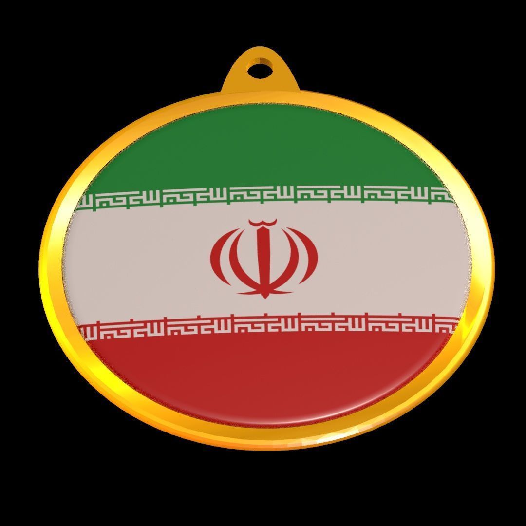 Iran Flag Golden Medal Badge 3D model_14