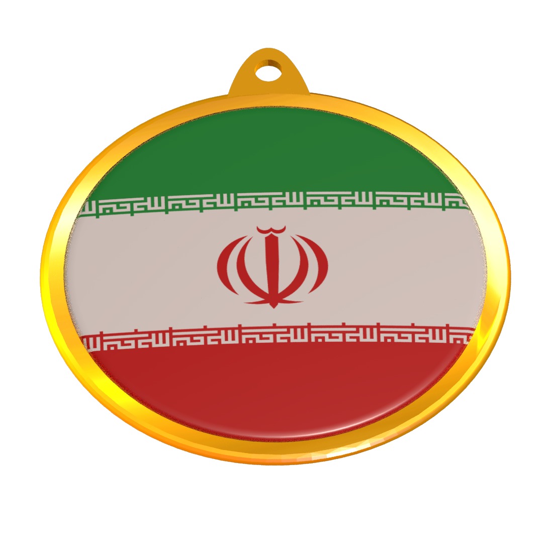 Iran Flag Golden Medal Badge 3D model_2